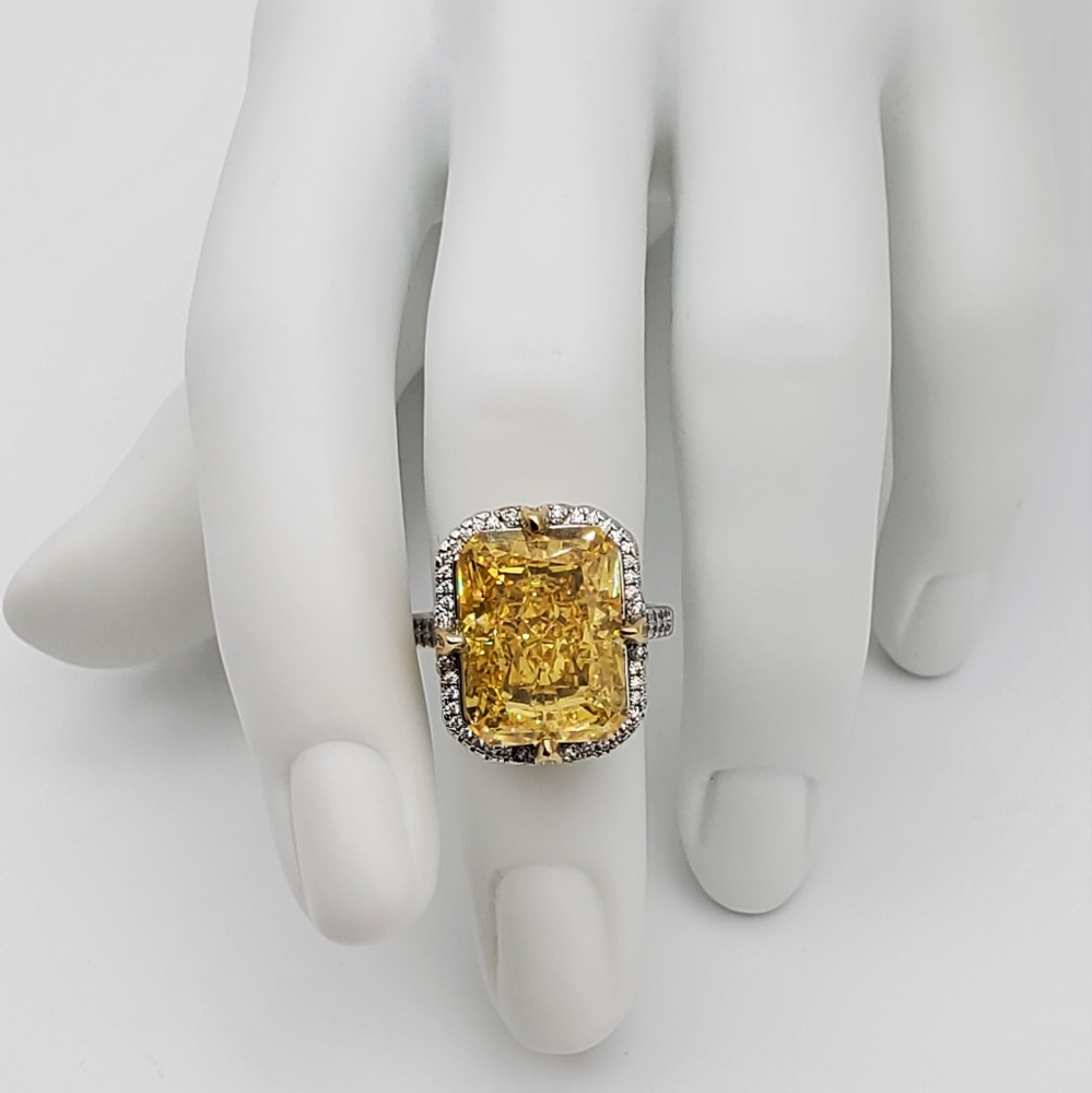 15CTW+ High Carbon Radiant Crushed Ice Lab Yellow Citrine High Czs S925 Ring - Picture 4 of 11